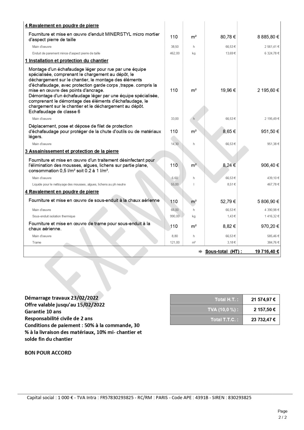 Prix d'un ravalement de façade au m2 Devis type ravalement de façade (2/2)