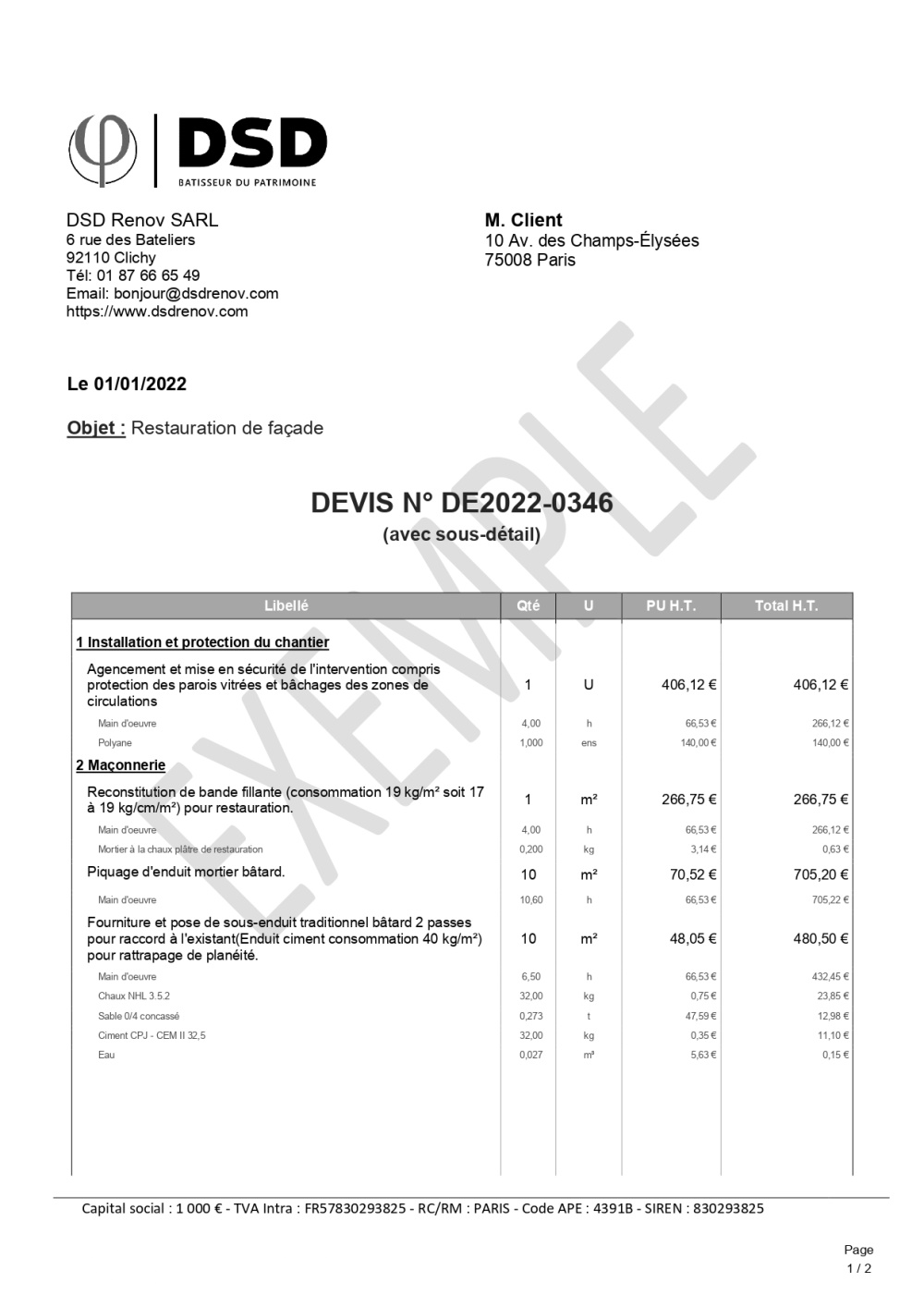 Prix d'un ravalement de façade au m2 Exemple devis ravalement (1/2)