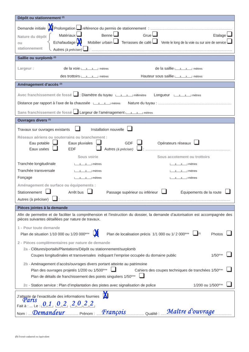 Modèle de demande échafaudage