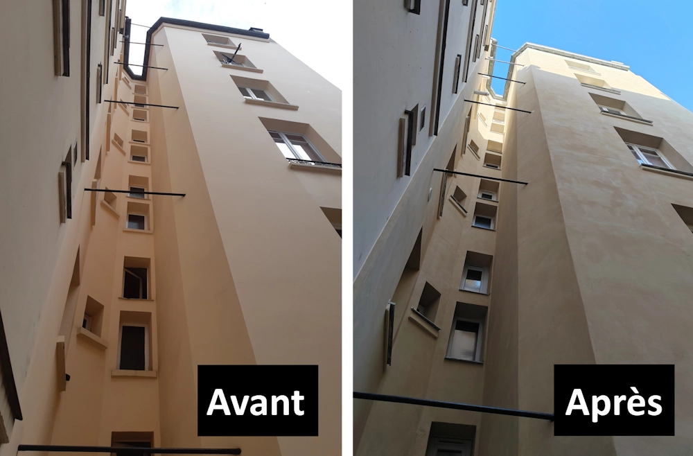 Enduit isolant chaux liège avant/après