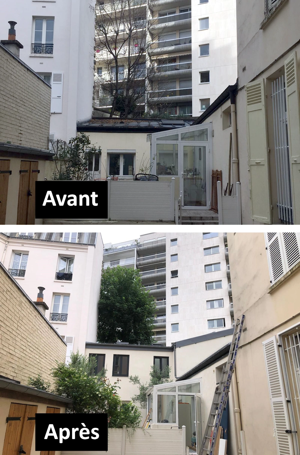 Surélévation à Paris avant après