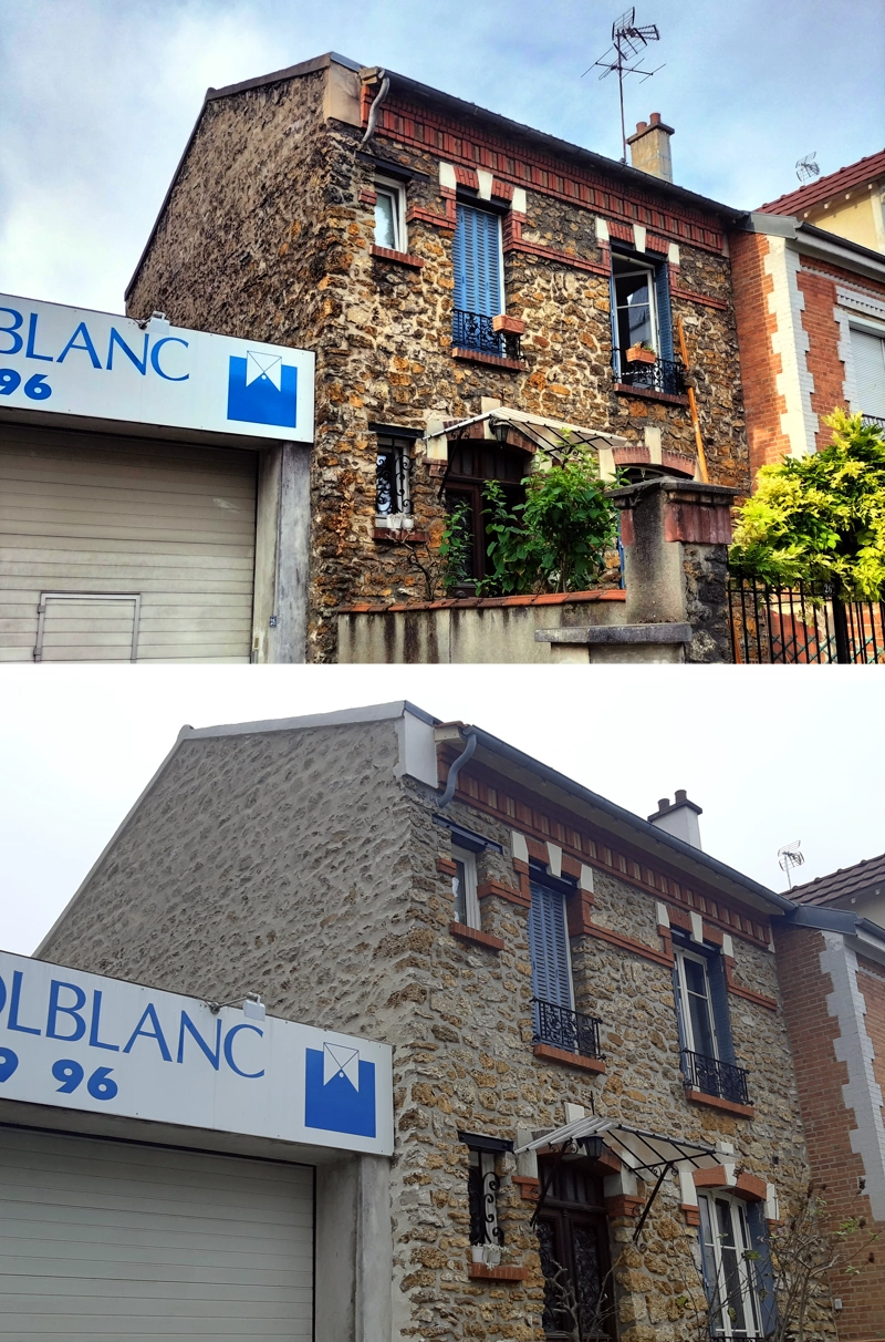 Ravalement de façade meulière avant après