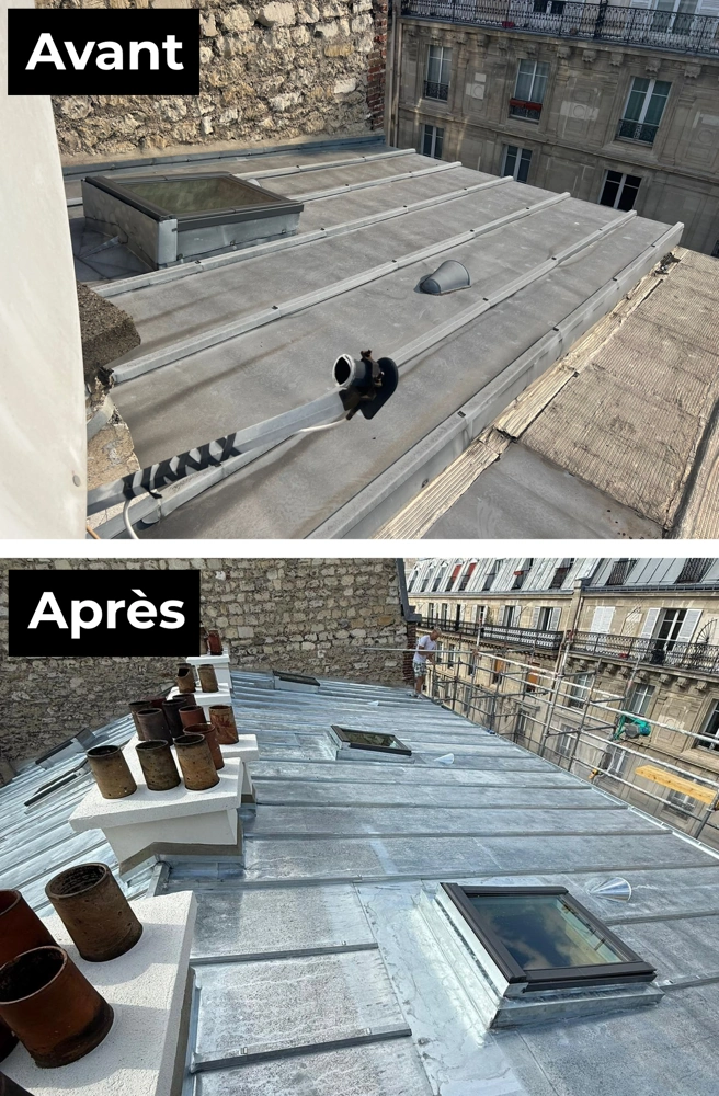 Couvreur zingueur Paris 11 Avant après