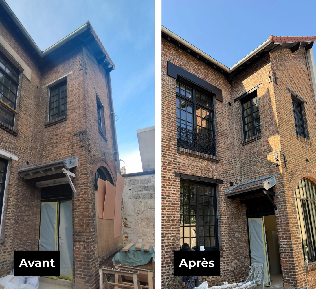 Ravalement d'une façade en briques à Paris